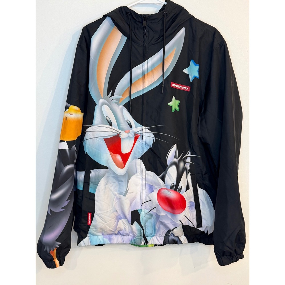 Members Only x Looney Tunes Windbreaker Jacket Bugs Bunny Sylvester XL EUC